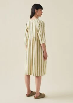 Stripe Organic Cotton Flannel Nightdress | Ecru/Olive -Falke Store NNITW05 4