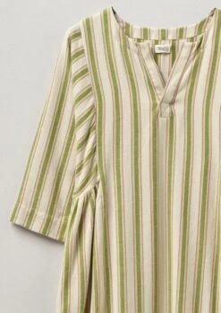 Stripe Organic Cotton Flannel Nightdress | Ecru/Olive -Falke Store NNITW05 5