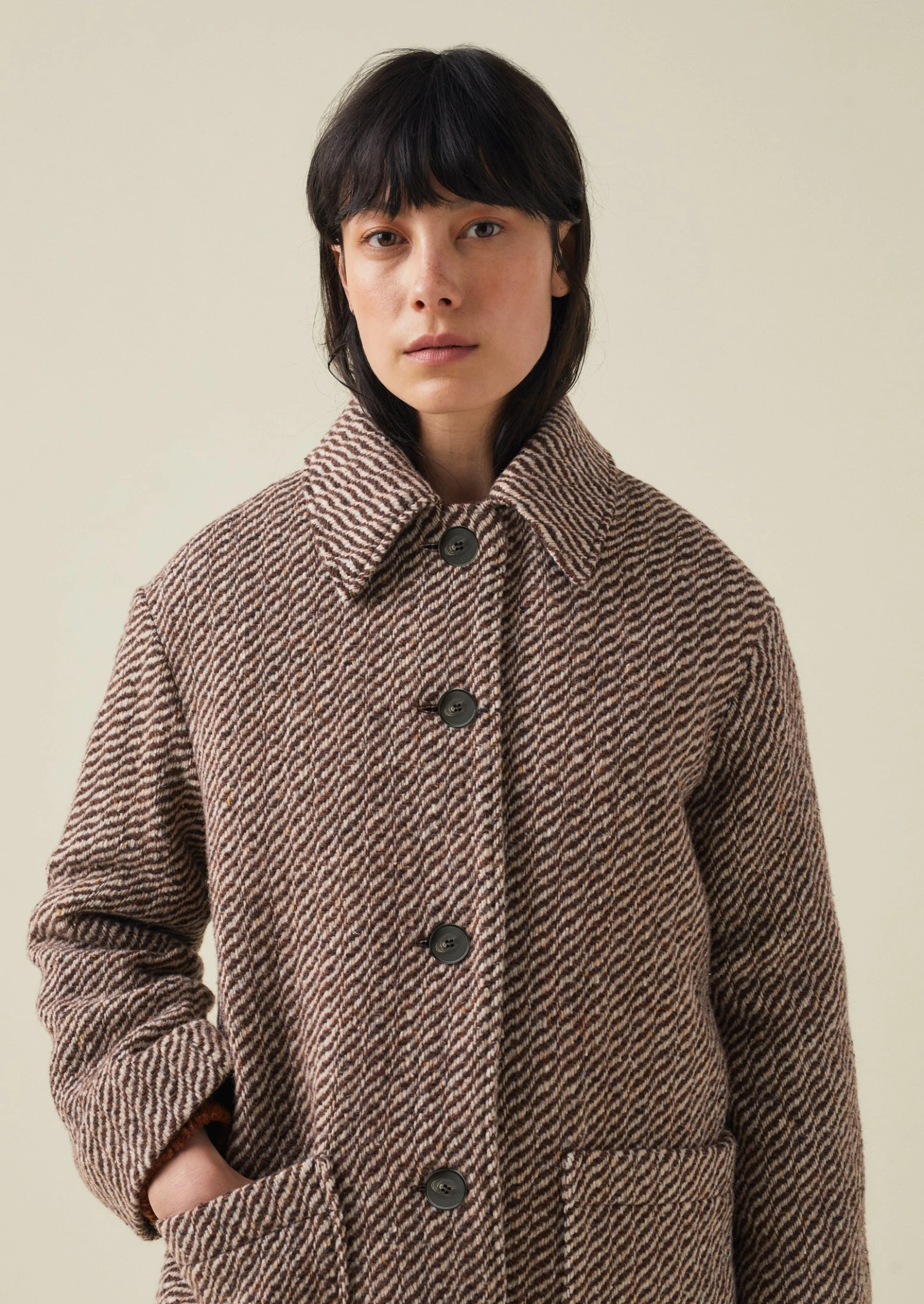 Patch Pocket Twill Coat | Brown/Ecru 8 Patch Pocket Twill Coat | Brown/Ecru - Image 6