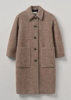 Patch Pocket Twill Coat | Brown/Ecru