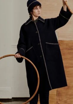 Blanket Stitch Indigo Coat | Indigo -Falke Store WCOTW08 4