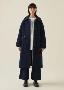 Blanket Stitch Indigo Coat | Indigo -Falke Store WCOTW08 5