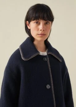 Blanket Stitch Indigo Coat | Indigo -Falke Store WCOTW08 6