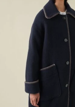 Blanket Stitch Indigo Coat | Indigo -Falke Store WCOTW08 7