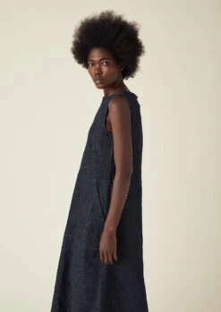 Panelled Organic Indigo Denim Dress | Indigo -Falke Store WDRTS52 2