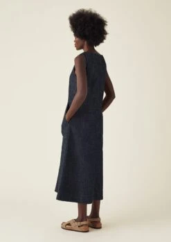 Panelled Organic Indigo Denim Dress | Indigo -Falke Store WDRTS52 3