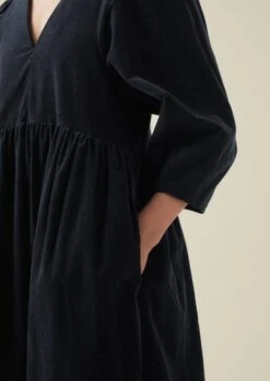 Maya Organic Cotton Needlecord Dress | Blue Slate -Falke Store WDRTW08 7