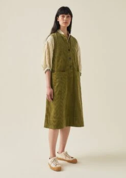 Organic Cord Sleeveless Tunic Dress | Woodland Green -Falke Store WDRTW17 10