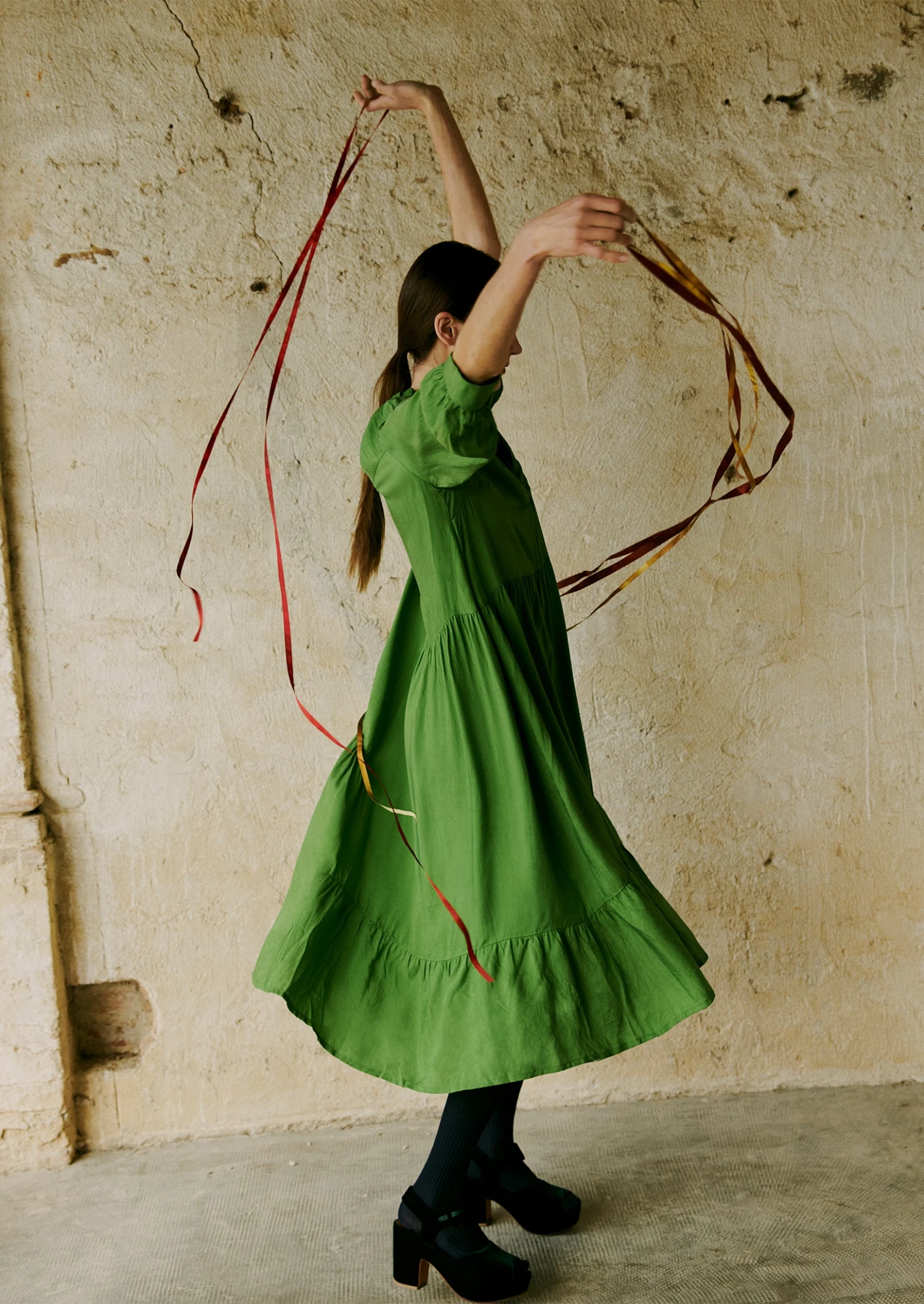 Tiered Crinkle Twill Dress | Spruce 4 Tiered Crinkle Twill Dress | Spruce - Image 2