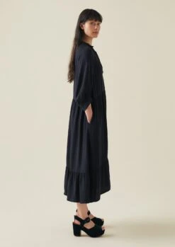 Tiered Crinkle Twill Dress | Midnight -Falke Store WDRTW19 10
