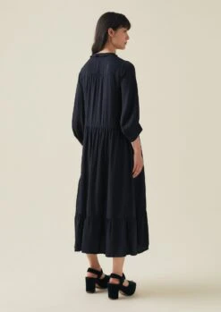 Tiered Crinkle Twill Dress | Midnight -Falke Store WDRTW19 12