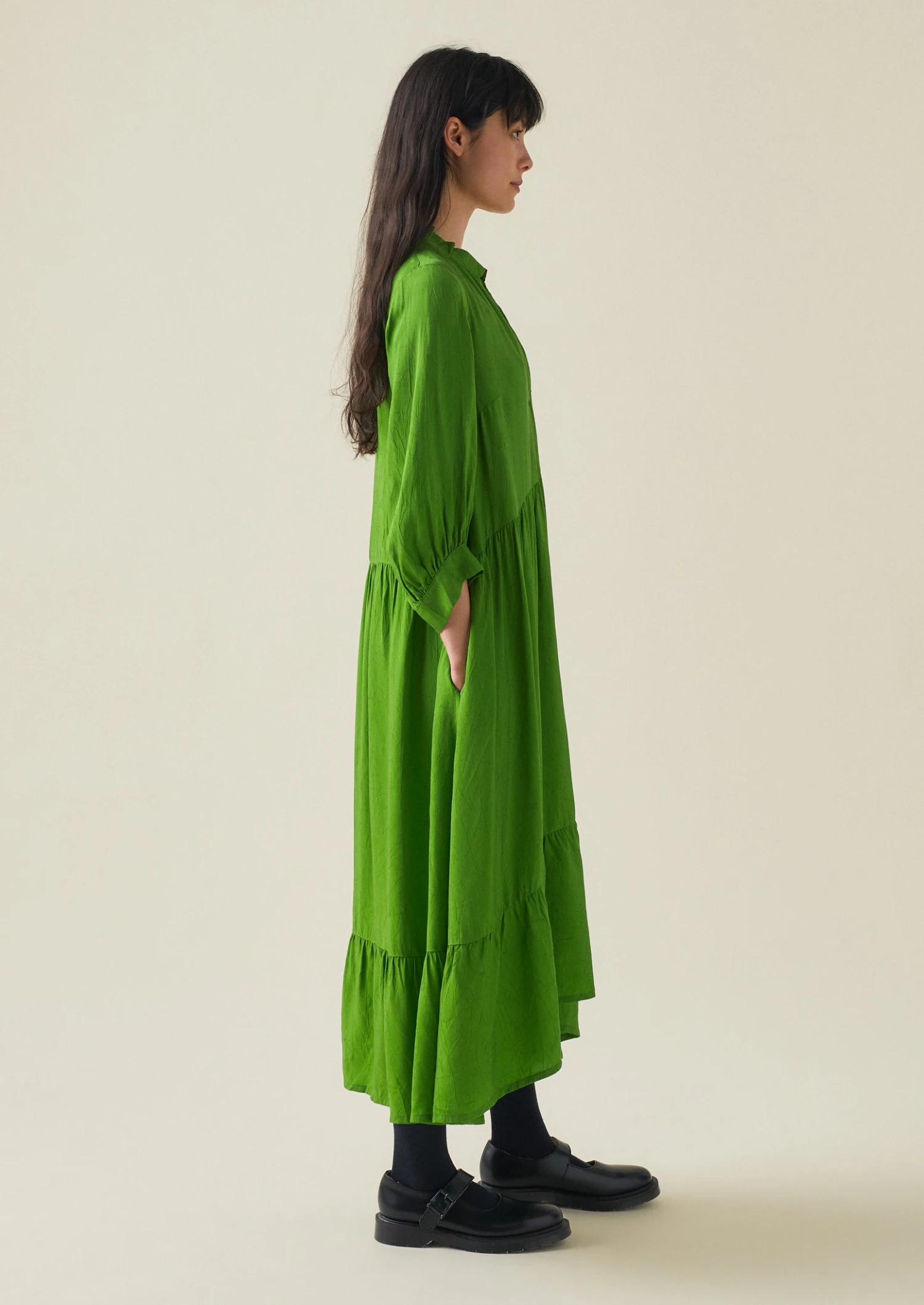 Tiered Crinkle Twill Dress | Spruce 9 Tiered Crinkle Twill Dress | Spruce - Image 7