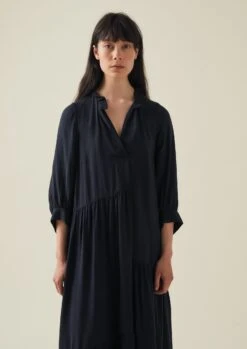 Tiered Crinkle Twill Dress | Midnight -Falke Store WDRTW19 9