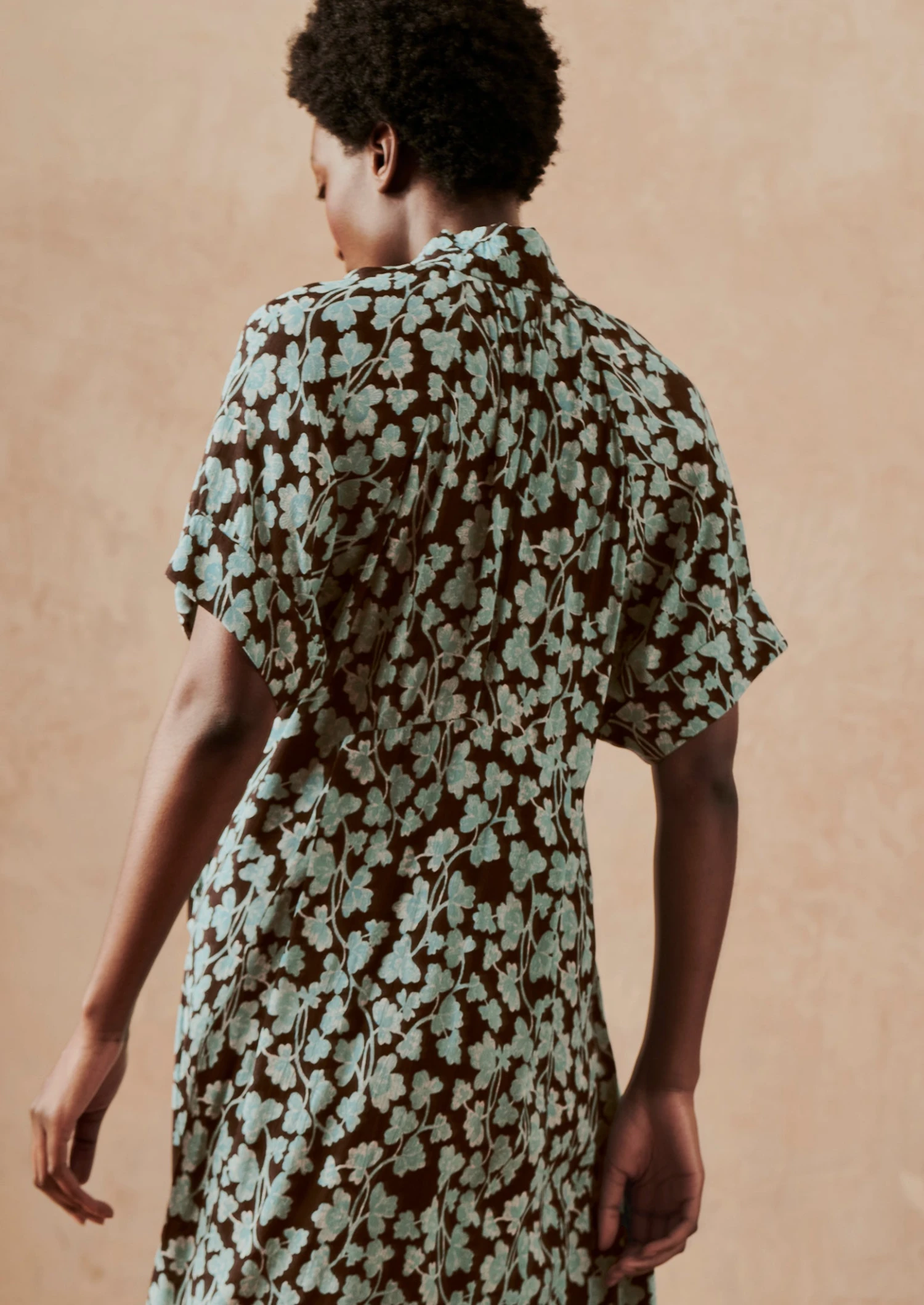 Bryn Tie Neck Etched Clover Dress | Flax Blue 6 Bryn Tie Neck Etched Clover Dress | Flax Blue - Image 4