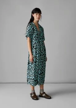 Bryn Tie Neck Etched Clover Dress | Flax Blue 15 Bryn Tie Neck Etched Clover Dress | Flax Blue -Falke Store WDRUS03 4