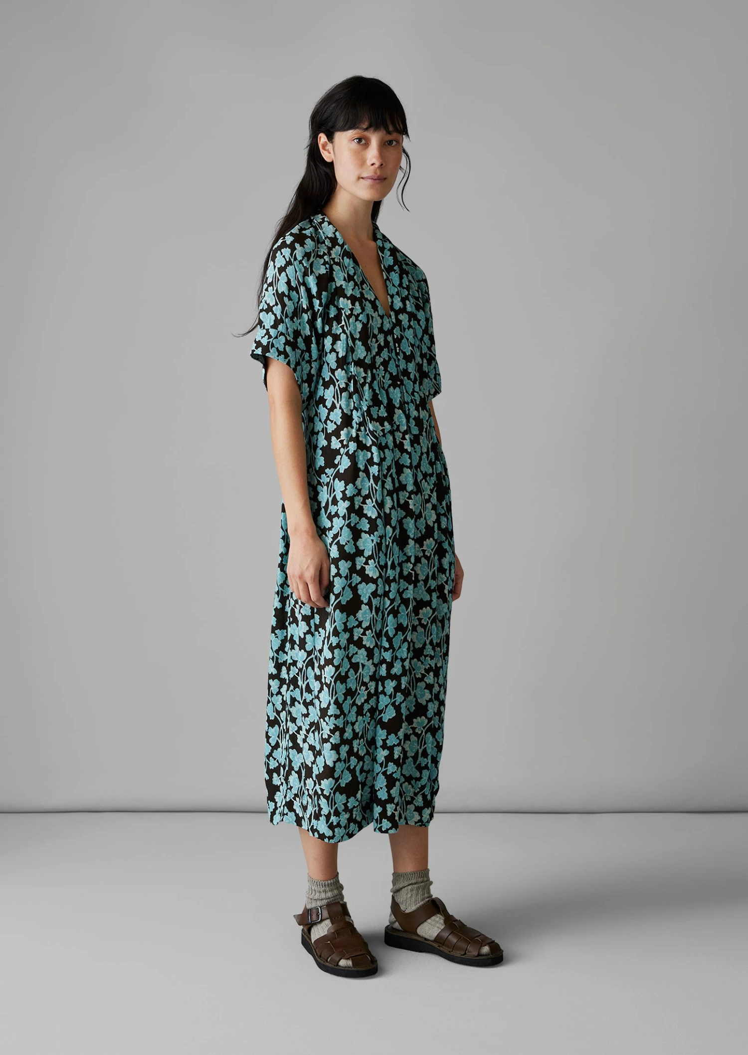 Bryn Tie Neck Etched Clover Dress | Flax Blue 7 Bryn Tie Neck Etched Clover Dress | Flax Blue - Image 5