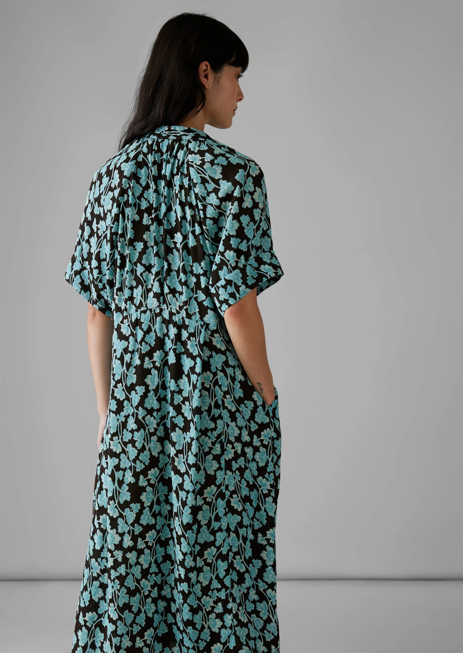 Bryn Tie Neck Etched Clover Dress | Flax Blue 10 Bryn Tie Neck Etched Clover Dress | Flax Blue - Image 8