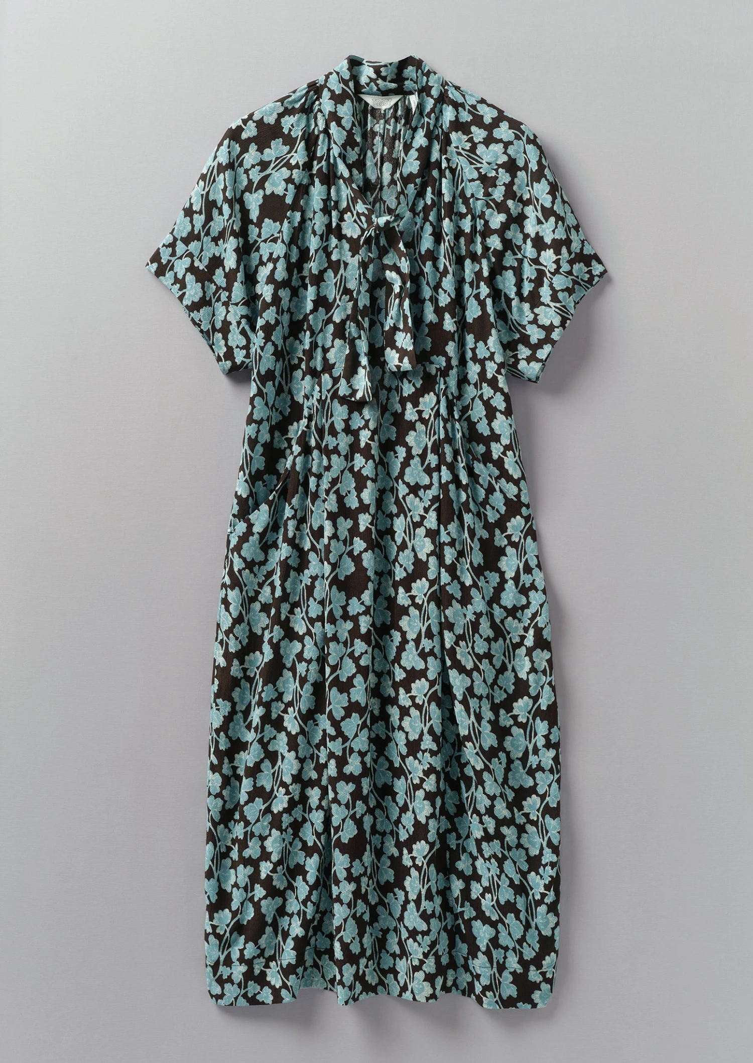 Bryn Tie Neck Etched Clover Dress | Flax Blue 3 Bryn Tie Neck Etched Clover Dress | Flax Blue