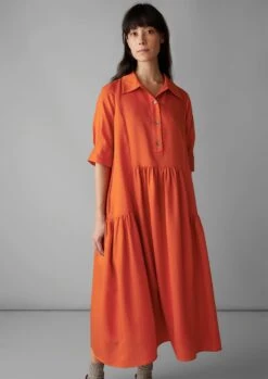Tiered Twill Shirt Dress | Nasturtium -Falke Store WDRUS05 4