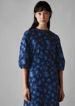 Rounded Sleeve Painted Daisy Dress | Slate/Enamel -Falke Store WDRUS12 2