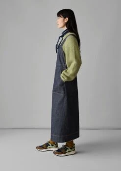 Side Button Denim Pinafore Dress | Indigo -Falke Store WDRUS24 3
