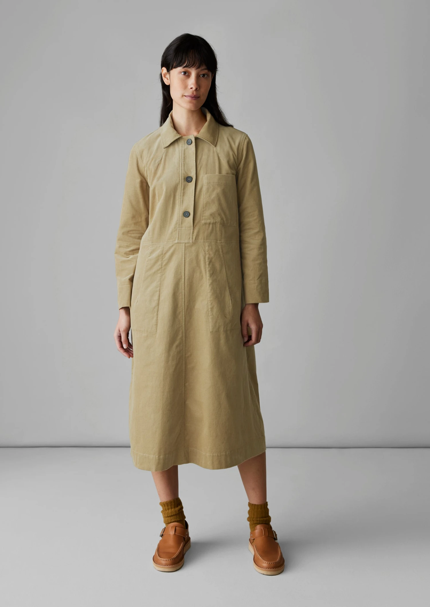 Open Collar Needlecord Shirt Dress | Bulrush 4 Open Collar Needlecord Shirt Dress | Bulrush - Image 2