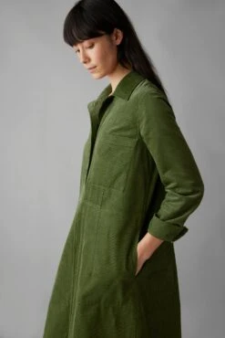 Open Collar Needlecord Shirt Dress | Propagator Green -Falke Store WDRUS49 9