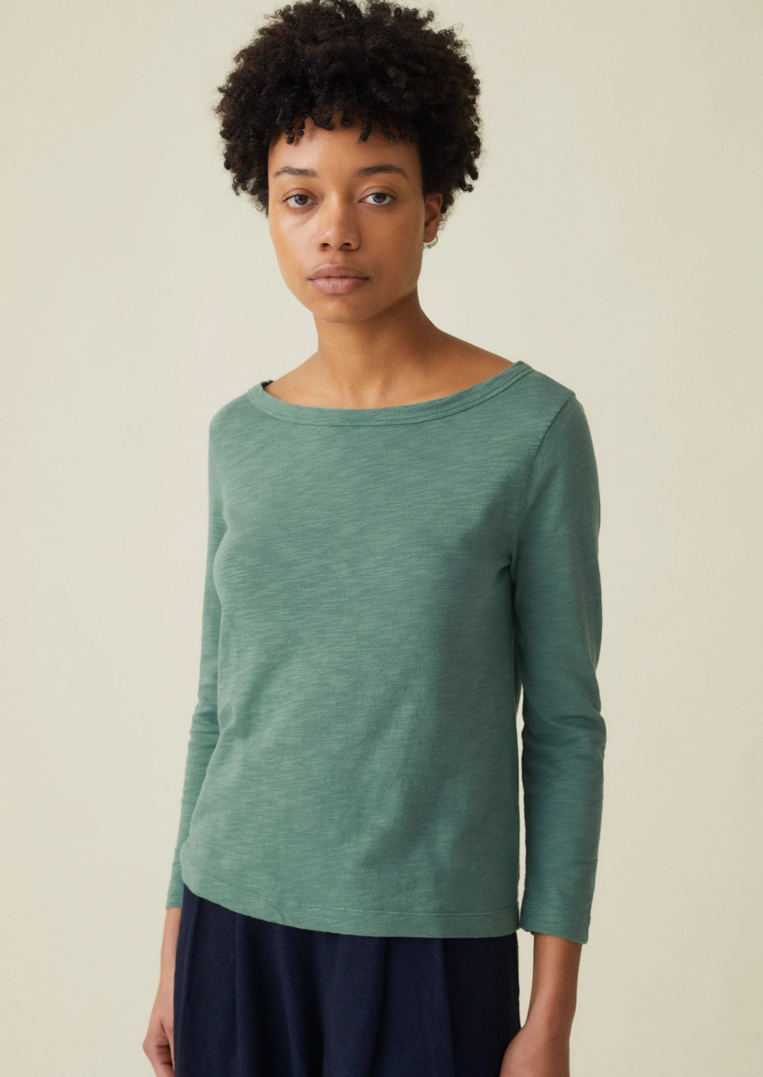Garment Dyed Boat Neck Tee | Thorn Green 4 Garment Dyed Boat Neck Tee | Thorn Green - Image 2
