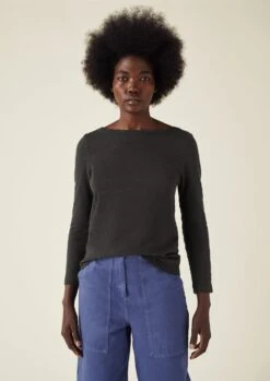 Garment Dyed Boat Neck Tee | Carbon Black -Falke Store WJETS03 6