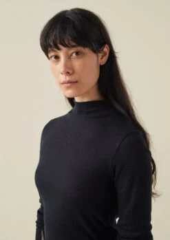 Wool Tencel High Neck Tee | Ink -Falke Store WJETW17 3
