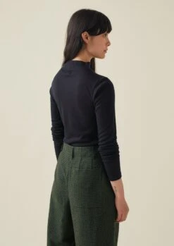 Wool Tencel High Neck Tee | Ink -Falke Store WJETW17 4