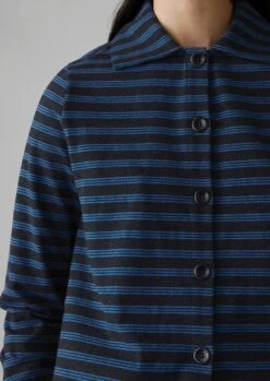Stripe Organic Cotton Jersey Shirt | Midnight/Lapis -Falke Store WJEUS02 3