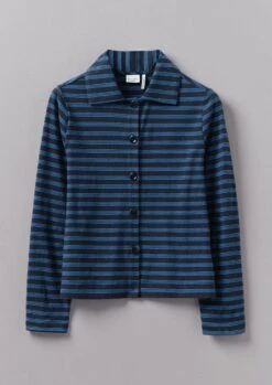 Stripe Organic Cotton Jersey Shirt | Midnight/Lapis