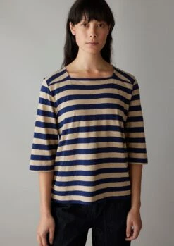 Bold Stripe Cotton Tee | Blue/Sand -Falke Store WJEUS10 2