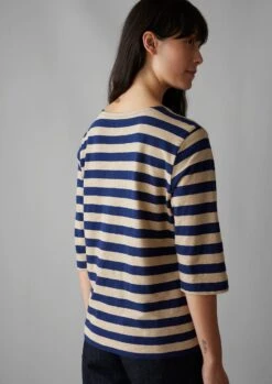 Bold Stripe Cotton Tee | Blue/Sand -Falke Store WJEUS10 3