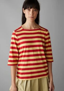 Bold Stripe Cotton Tee | Red/Corn -Falke Store WJEUS10 7