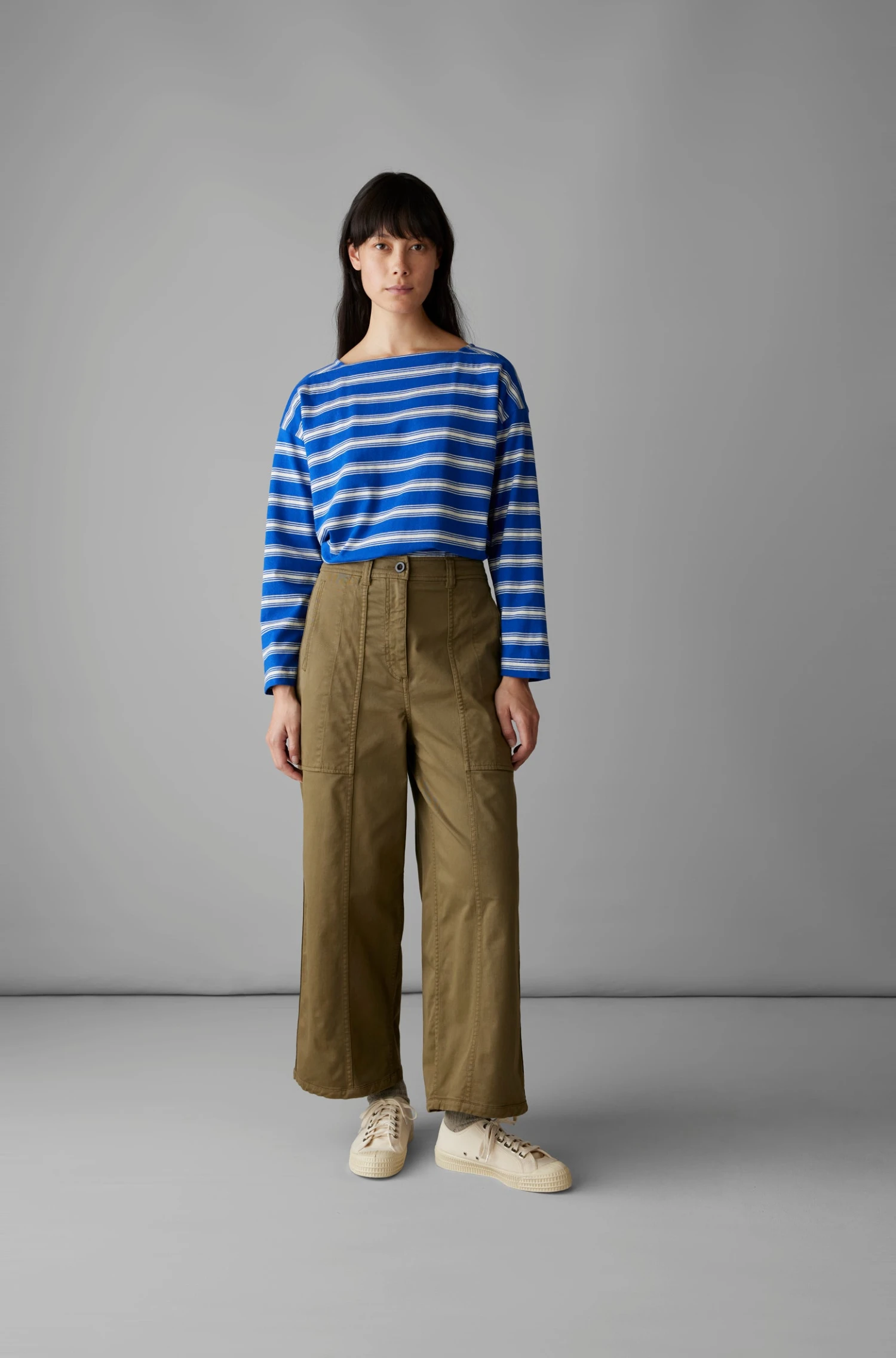 Stripe Organic Cotton Long Sleeve Tee | Lapis/Oat 4 Stripe Organic Cotton Long Sleeve Tee | Lapis/Oat - Image 2