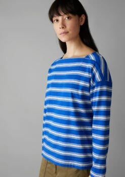 Stripe Organic Cotton Long Sleeve Tee | Lapis/Oat 11 Stripe Organic Cotton Long Sleeve Tee | Lapis/Oat -Falke Store WJEUS11 3