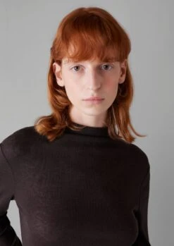 Aster Wool Tencel High Neck Tee | Black Coffee -Falke Store WJEUS32 2