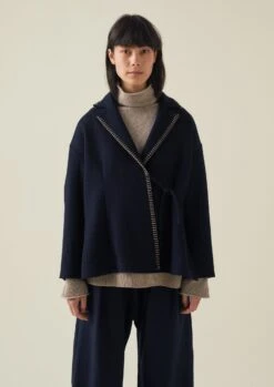 Blanket Stitch Wrap Jacket | Slate -Falke Store WJKTW03 5