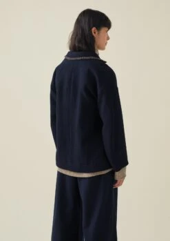 Blanket Stitch Wrap Jacket | Slate -Falke Store WJKTW03 7