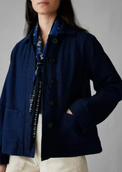 Boxy Hemp Cotton Canvas Jacket | Indigo -Falke Store WJKUS10 2