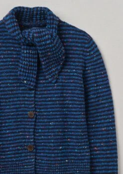 Tie Neck Stripe Donegal Cardigan | Blue Multi -Falke Store WKNTW18 11