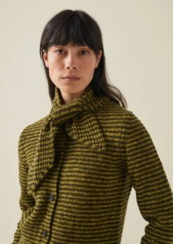 Tie Neck Stripe Donegal Cardigan | Green Multi -Falke Store WKNTW18 2
