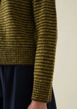 Tie Neck Stripe Donegal Cardigan | Green Multi -Falke Store WKNTW18 4