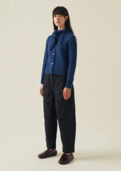 Tie Neck Stripe Donegal Cardigan | Blue Multi -Falke Store WKNTW18 7