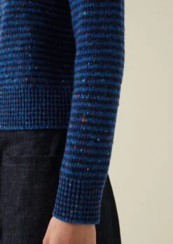 Tie Neck Stripe Donegal Cardigan | Blue Multi -Falke Store WKNTW18 9