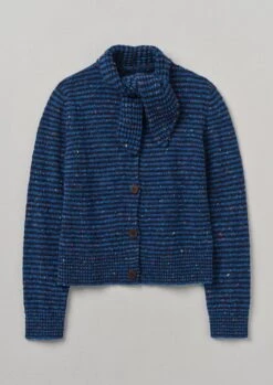 Tie Neck Stripe Donegal Cardigan | Blue Multi
