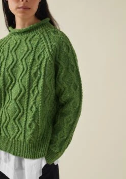 Donegal Wool Cable Sweater | Apple Green -Falke Store WKNTW20 2