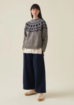 Graphic Yoke Donegal Sweater | Fossil Grey/Navy -Falke Store WKNTW21 1